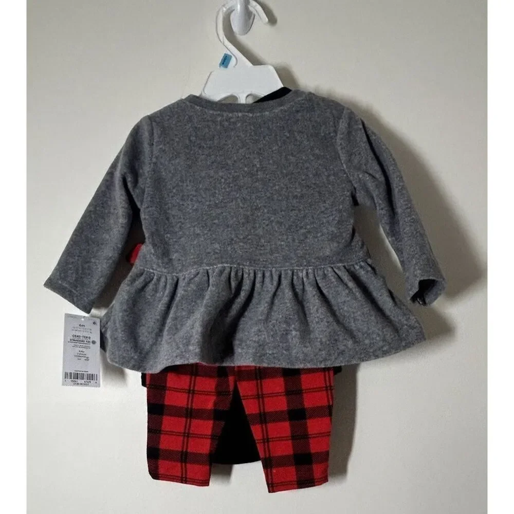 CARTER'S BABY GIRL 3PC BOWS CINCHED TOP BODYSUIT PANT/LEGGING SET 6M OUTFIT